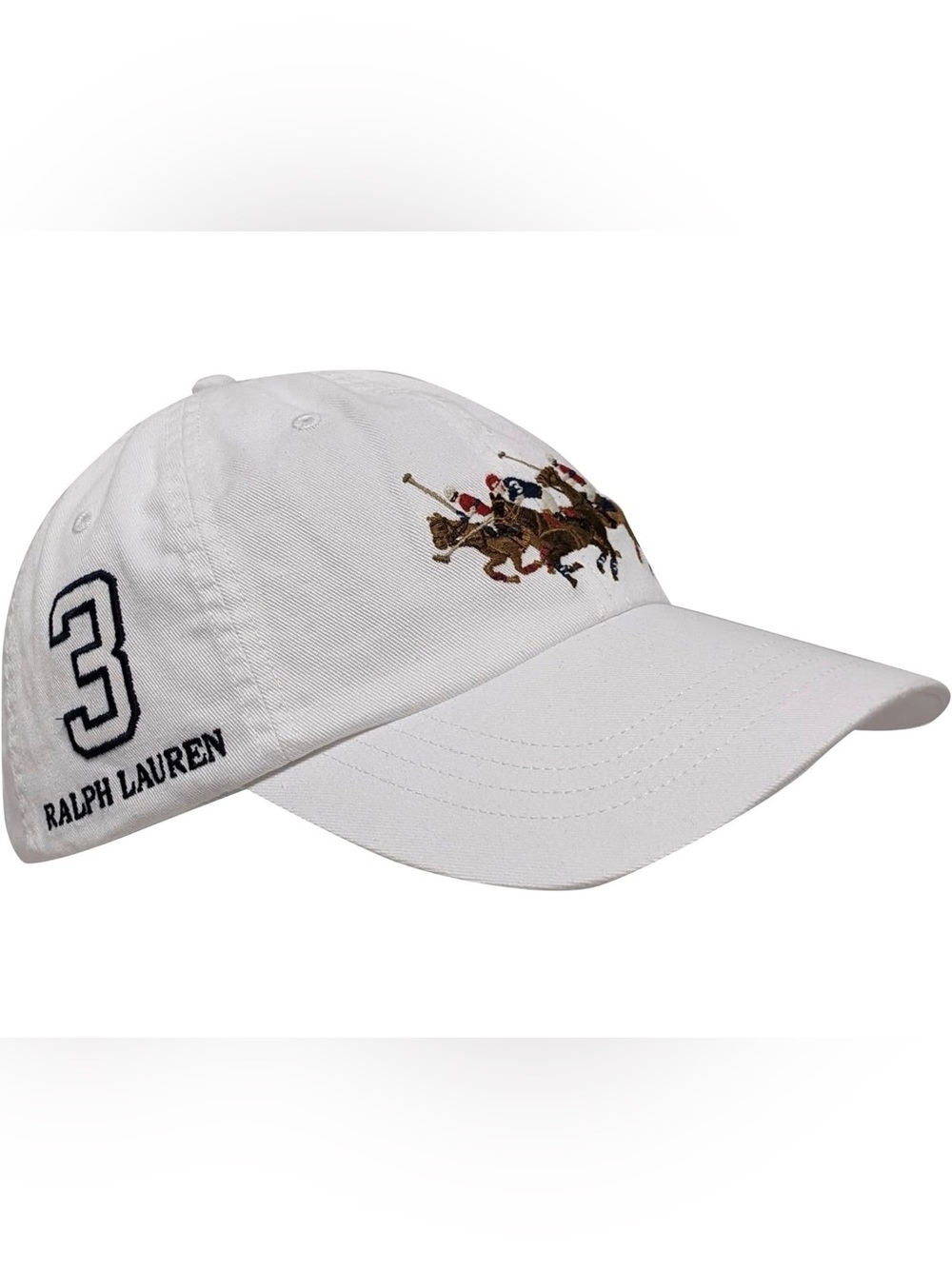 NWT Polo Ralph Lauren White Embroidered TRIPLE PONY #3 Twill Baseball Cap Hat